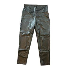 Black Faux Leather Pleather Full Length Leggings Pants Stretchy Plus Size 3XL